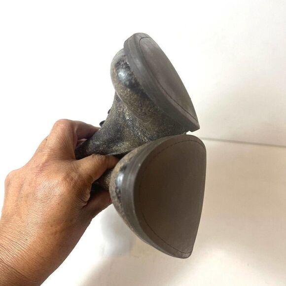 Betsey Johnson Seal Ruffled Brown Leather Back-Zip Western Ankle Bootie Womens 7 - Picture 7 of 11